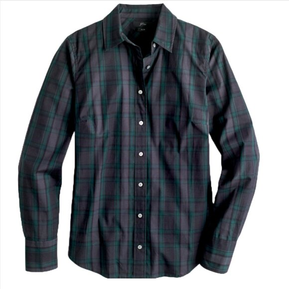 J. CREW Women's Slim Stretch Perfect Shirt in Black Watch Tartan Sz 16 - Picture 4 of 7